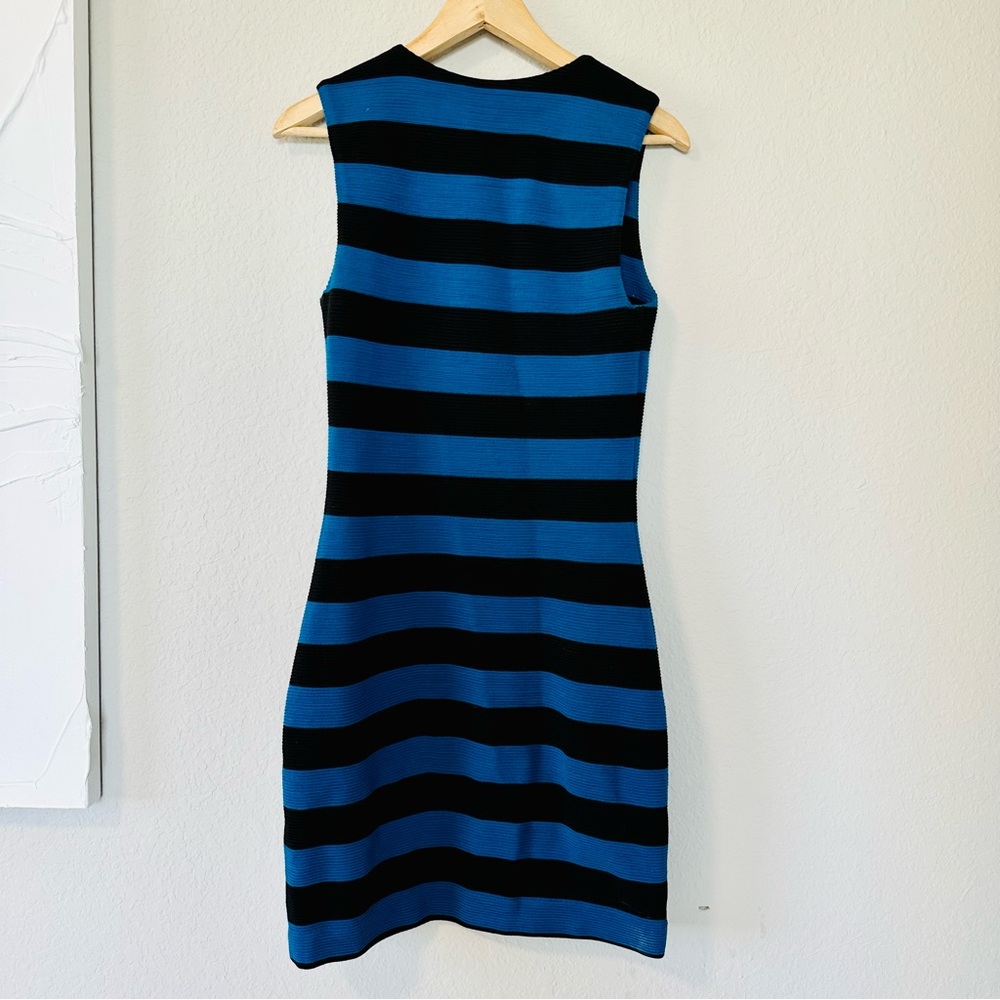 Diane von Furstenberg Blue-Black Striped Textured Wool Rigmora Dress - Picture 5 of 10